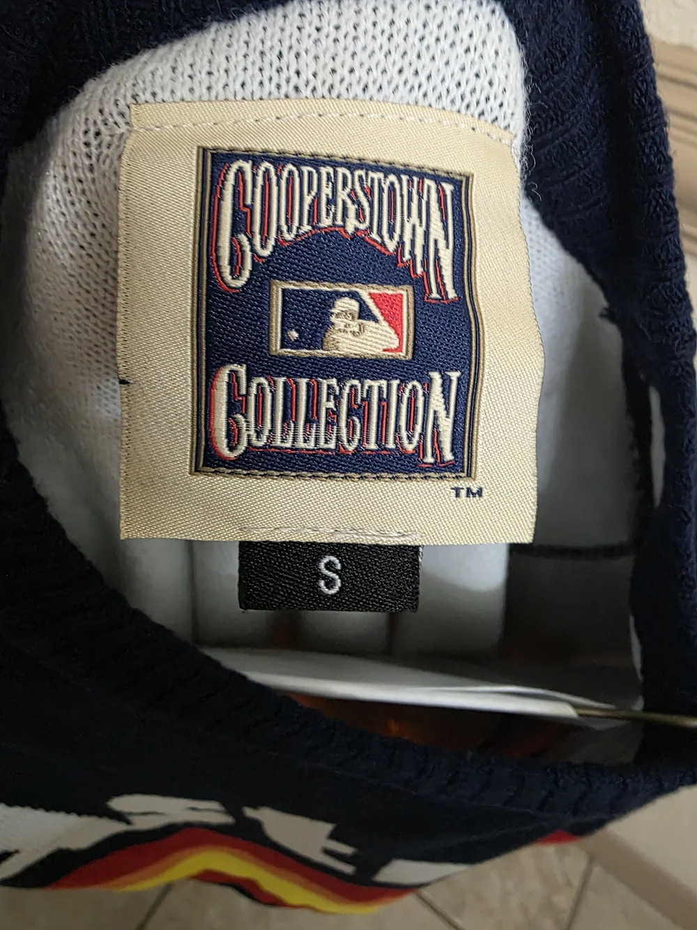 Cooperstown Collection Navy Astros Crewneck Stripes. Genuine Merchandise